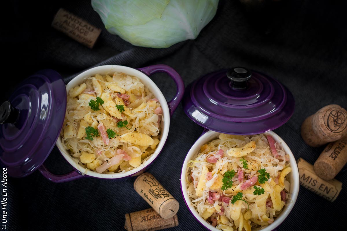 Spaetzles à la Choucroute et aux lardons - Photo Céline Schnell Une Fille En Alsace