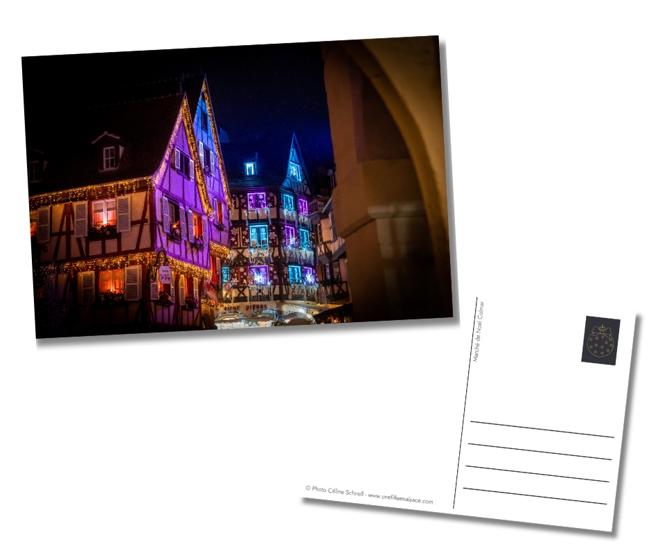 Carte postale Noël Colmar - boutique des Kneckes - Une Fille en Alsace