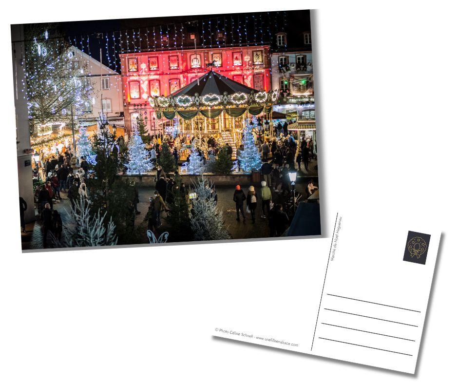 Carte postale Noël à Haguenau - boutique des Kneckes - Une Fille en Alsace